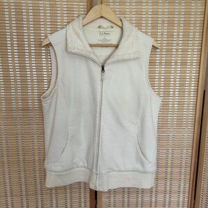 L.L.Bean Womens White Full-Zip Sleeveless Vest L With Pockets Cotton & Polyester